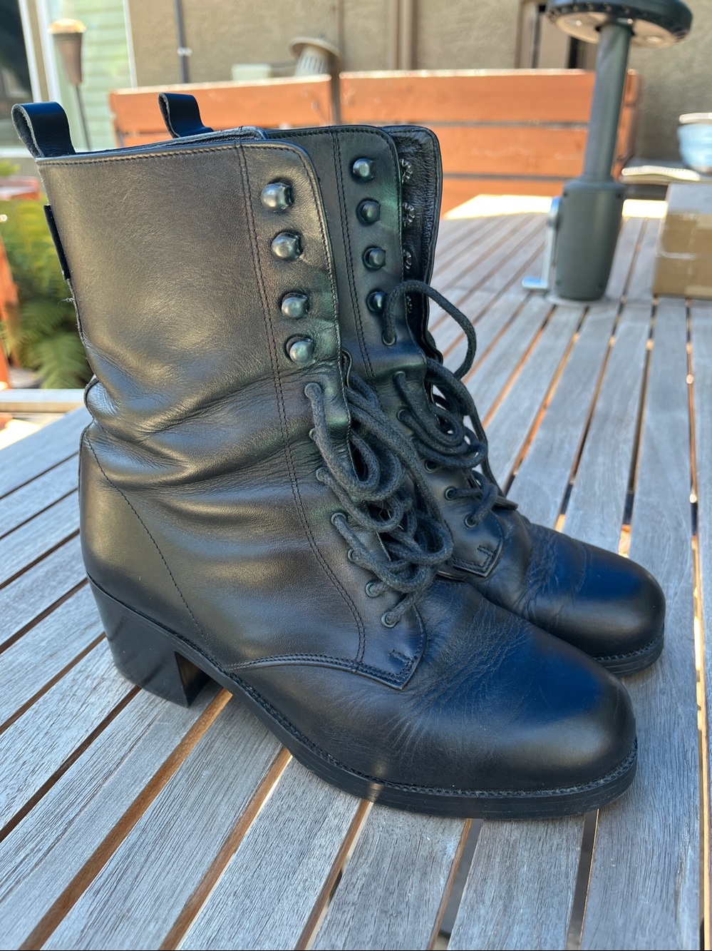 Bianca Women’s Black Leather Lace-Up Ankle Boots Block Heel Size EU 37 US 6.5–7